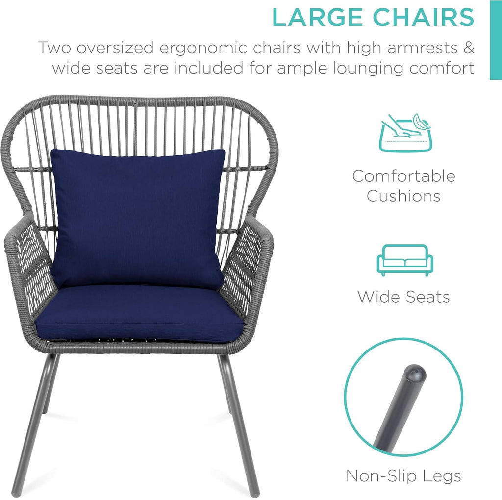 Best Choice Products 3-Piece Patio Conversation Bistro Set, Outdoor All-Weather Wicker Furniture for Porch