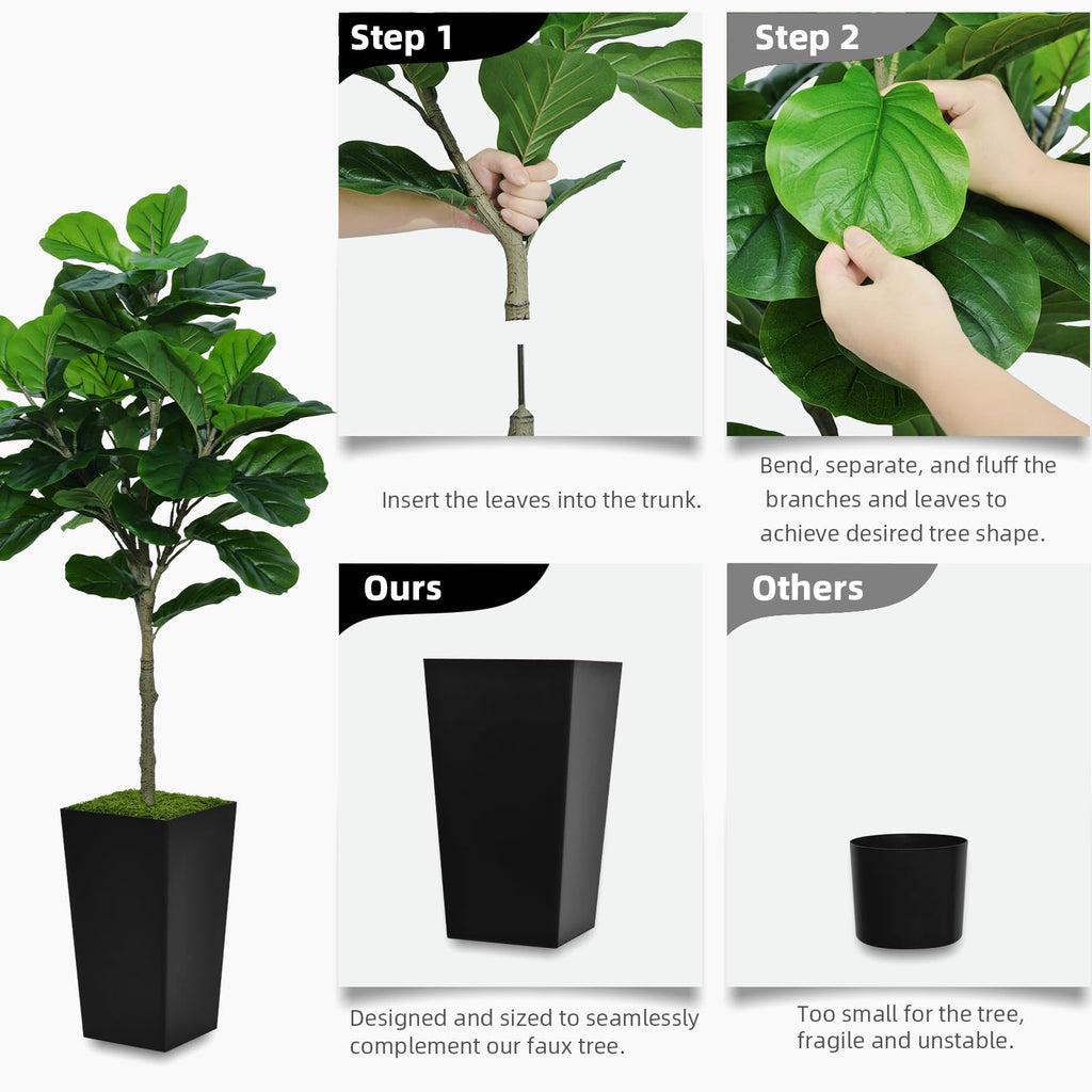 Fiddle Leaf Fig Tree Artificial 5FT - Faux Fiddle Leaf Fig Tree with Gray Tall Planter - Fake Ficus Lyrata Floor