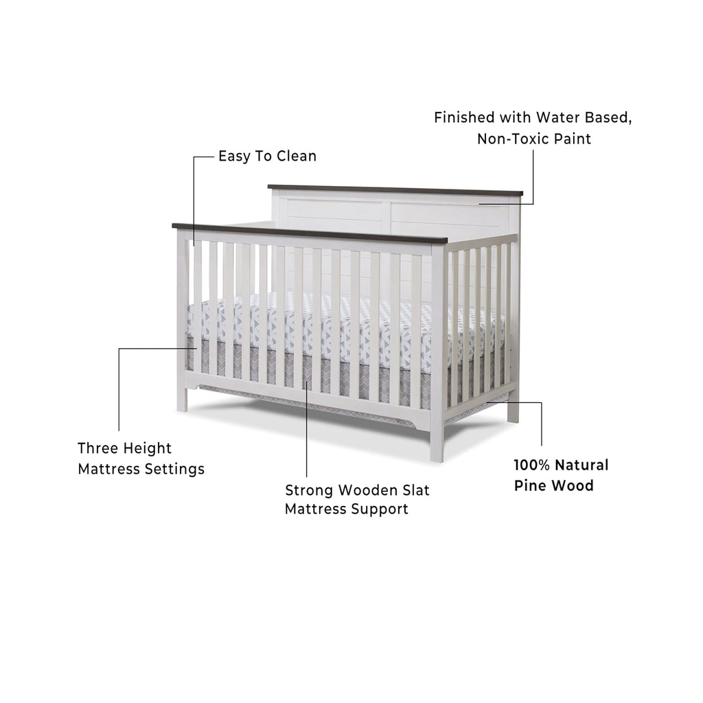 Farmhouse 3-Piece Nursery Set with 4-in-1 Convertible Crib, 4-Drawer Dresser, and Changing Table with Shelves, Baby