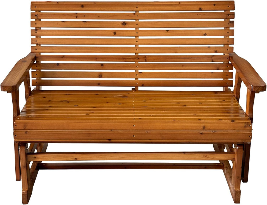 Wooden Patio Glider with High Roll Back and Deep Contoured Seat, Solid Fir Wood, 2-Seater, Heavy Duty 800 LBS, 4 Ft.