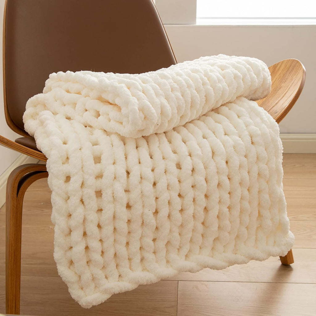 Chunky Knit Blanket Throw 40"×40" Knitted Throw Blankets