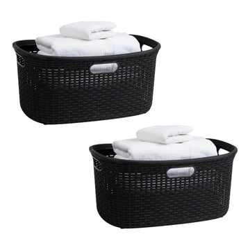 40L Laundry Basket, Clothes Hamper, Premium Wicker Design, Plastic, Set of 2, Black