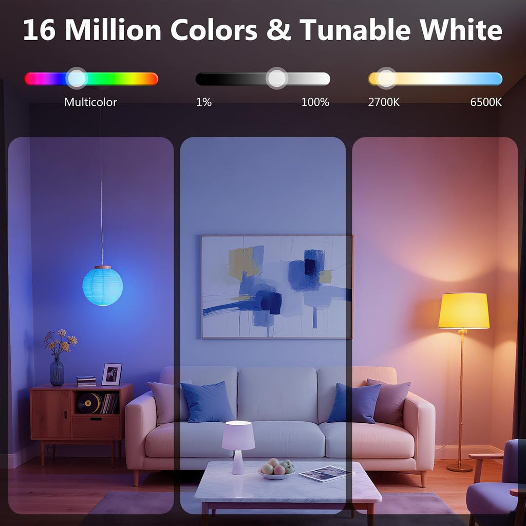 Smart Light Bulbs, RGBCW Color Changing Smart Bulb Compatible with Alexa & Google Home,Preset Scene, Music Sync, A19 (6 Pack)