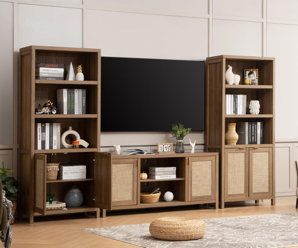 TV Stands 59" Rattan TV Console with Storage