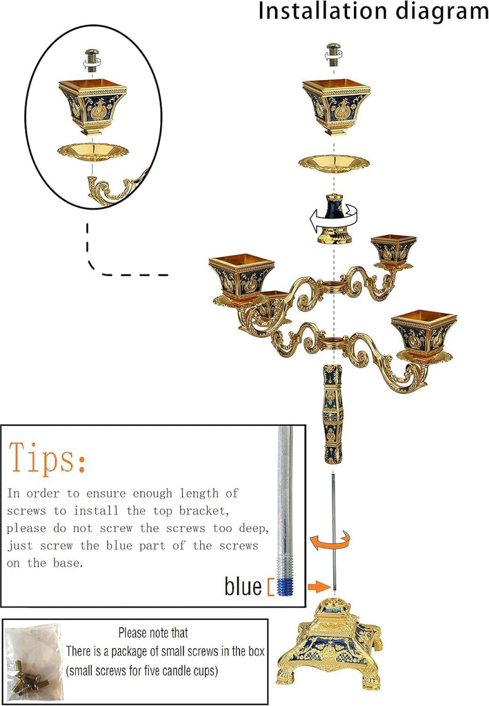 Metal Candelabra 17" Height, Candle Holder with 5 Arms,Antique Bronze Furnish Candle Holder, Centerpiece,Wedding