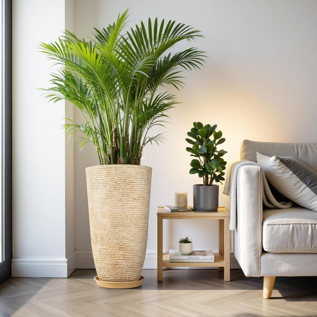 Set of 2 9 Gallon Tall Large planters for Outdoor/Indoor Plants of 12" Dia x 21" H Round Flower Pots Set Faux Stone