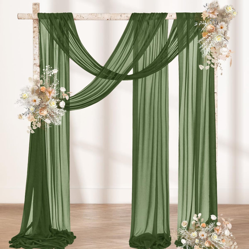 Moss Green Wedding Arch Draping Fabric 2 Panels 29" x 20Ft Sheer Wedding Arch Backdrop Drapes Outdoor Curtains for