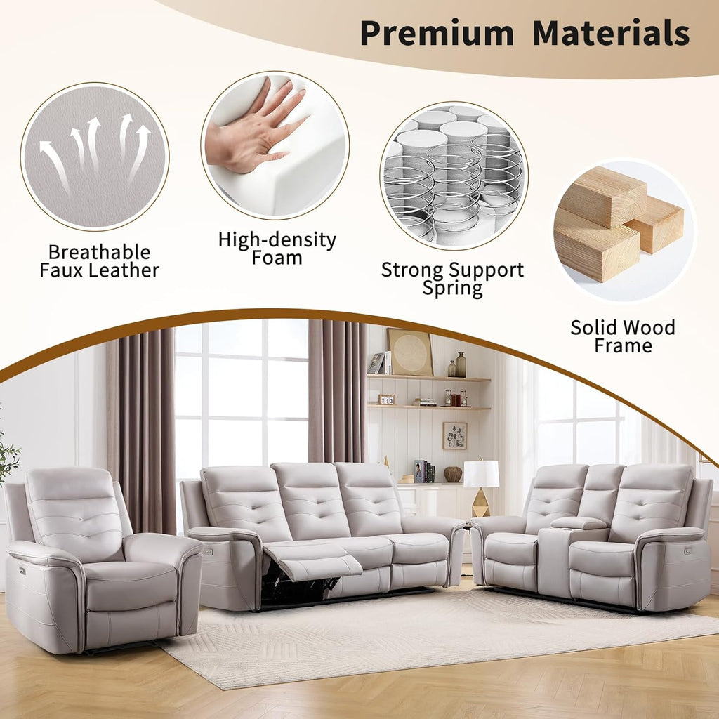 Power Recliner Chair for Adults with USB Charging, Breathable Faux Leather Oversized Electric Recliners, Single