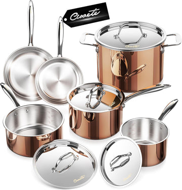 Fully Clad Tri-Ply Stainless Steel Cookware Set, Copper Finish