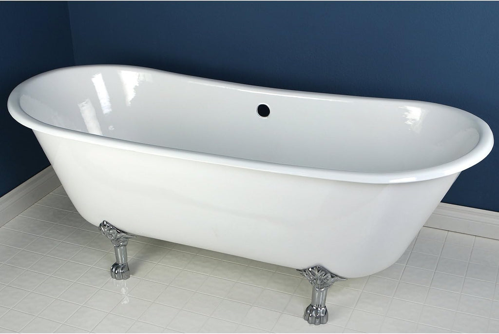 Aqua Eden VCTND6728NH1 Cast Iron Double Slipper Clawfoot Bathtub Chrome Feet without Drillings, 67-Inch, White