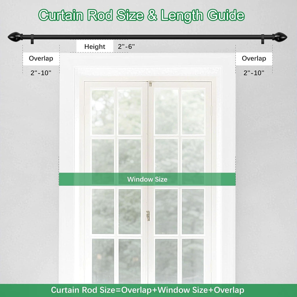 Curtain Rods for Windows 16 to 48 inches, Curtain Rod Max Adjustable Length to 60 in, Drapery Rod 1 inch Diameter