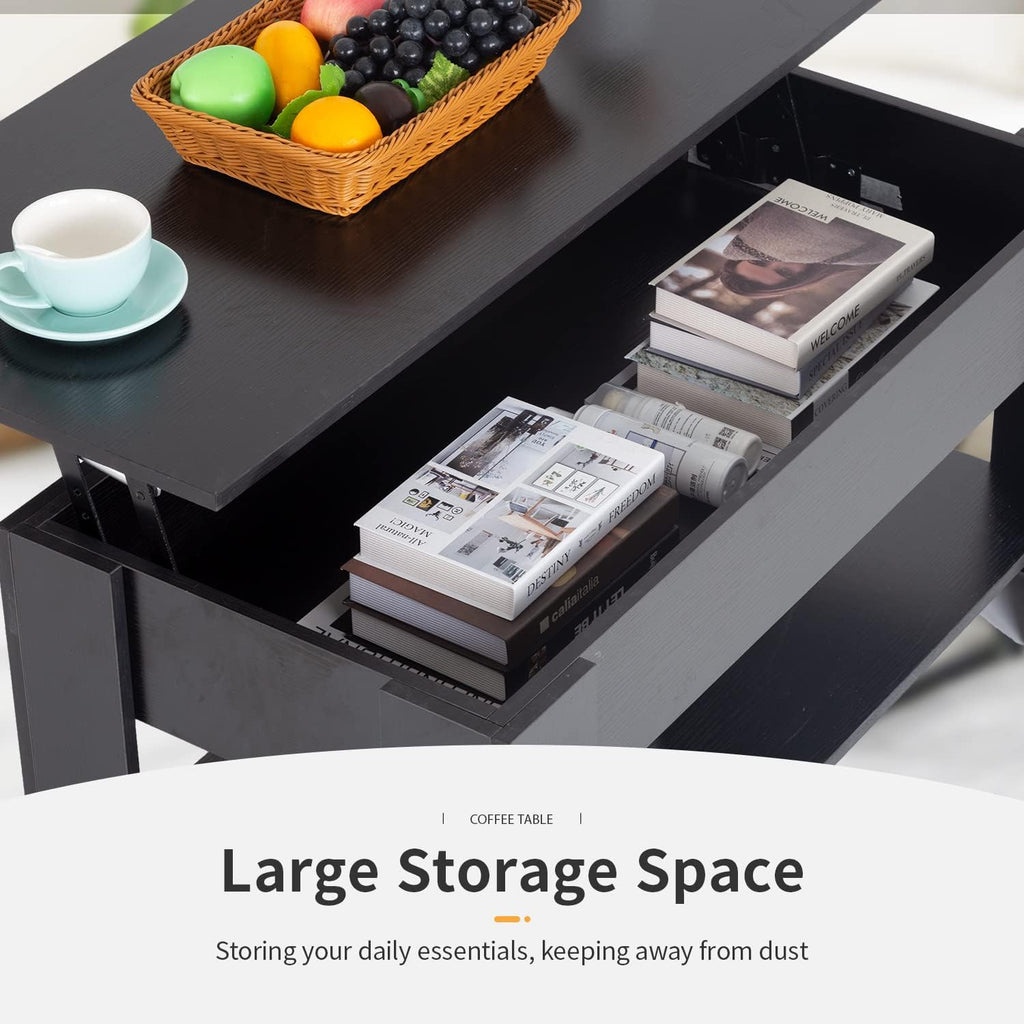 39.4" Lift Top Coffee Table with Hidden Compartment and Storage Shelf Wooden Lift Tabletop Living Room Reception Room