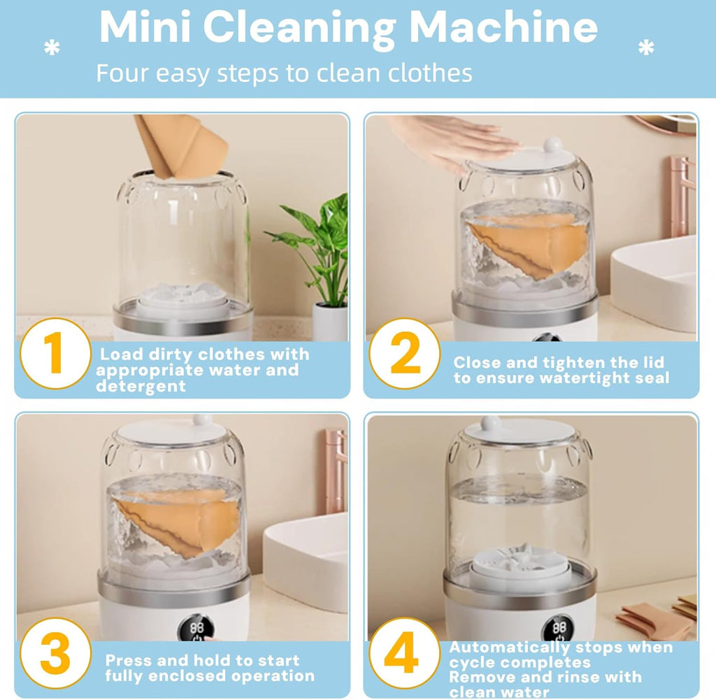 Portable Mini Washing Machine, White, 2L Capacity, Digital Touch Control, Compact Design for Underwear and Delicates