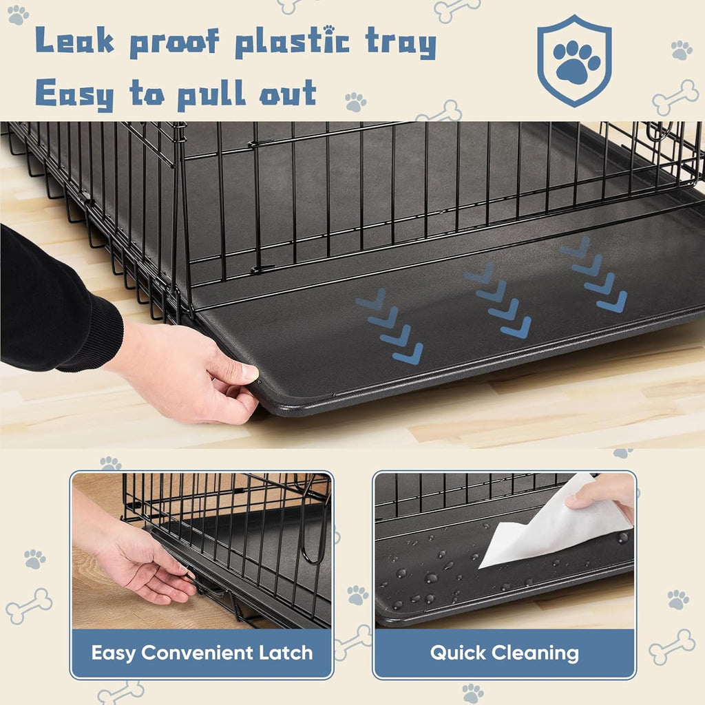 Dog Crate, 30 Inch Medium Size Single Door Dog Cage with Plastic Leak-Proof Pan Tray