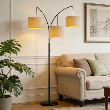 80 Inch Arc Floor Lamp with Remote Control, 3-Light Dimmable Standing Lamp, 2400LM Super Bright Tree