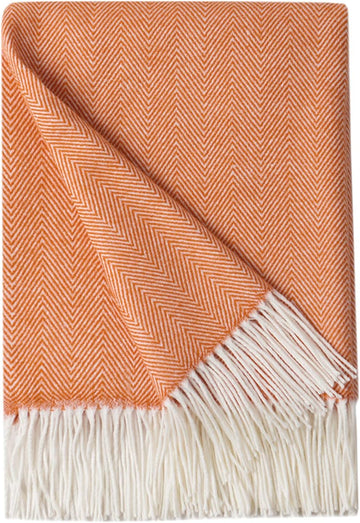 Decorative Herringbone Faux Cashmere Fringe Throw Blanket Lightweight Soft Cozy, 50" x 60" Orange