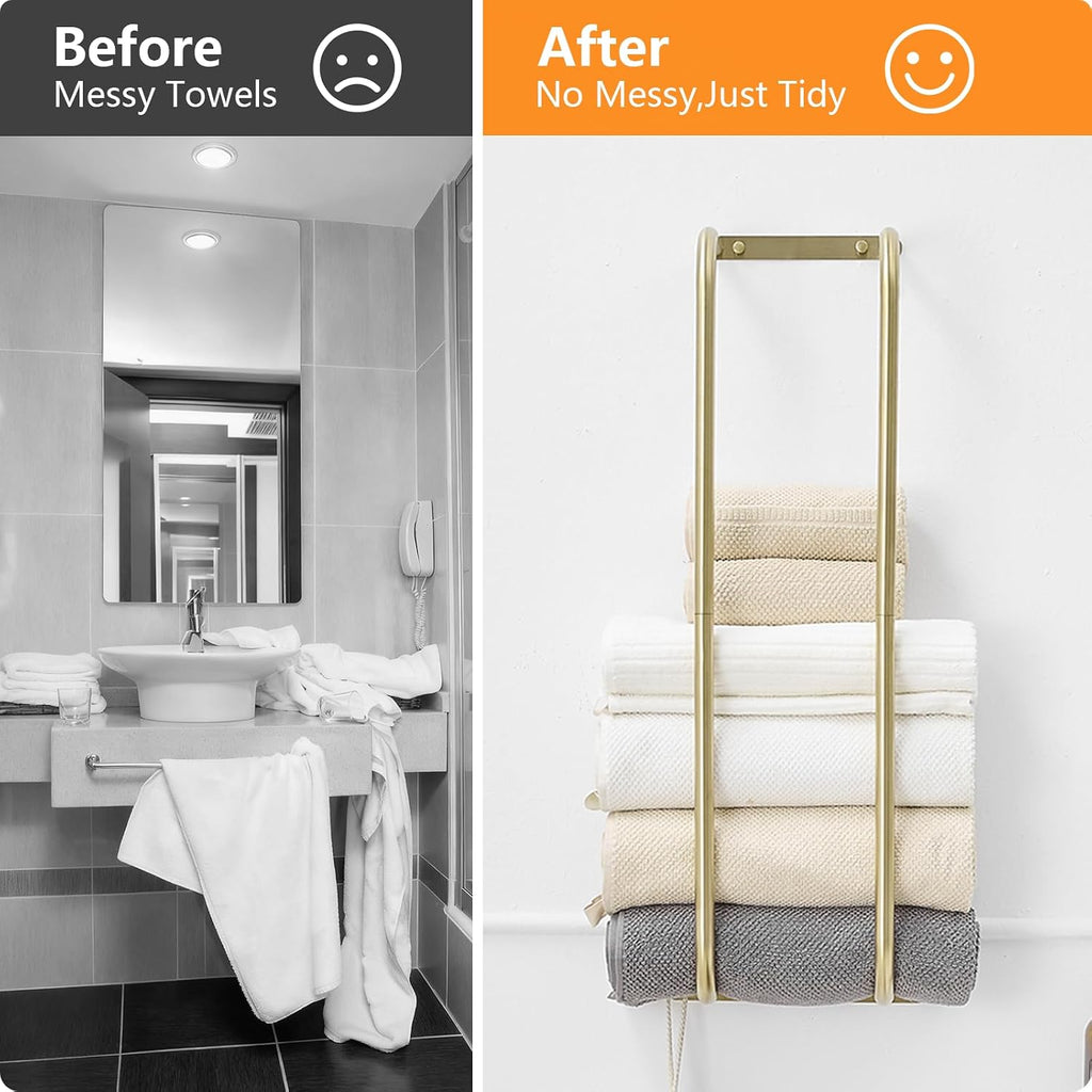 Brushed Gold Towel Racks Wall Mounted for Rolled Towels | Bathroom Towel Rack Storage Stainless Steel Vertical Towel