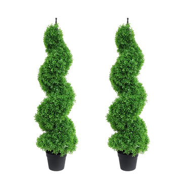 Artificial Topiary Outdoor Boxwood Spiral Topiary Tree, Faux Topiary Trees 3.6ft (2 Pieces) Outdoor Feaux Plant for