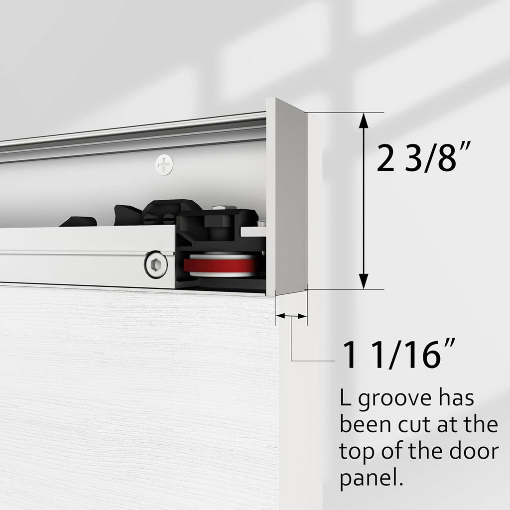 42"x84" Concealed Sliding Barn Door with Horizontal Groove and Soft Close Hardware Kit, White Flush 