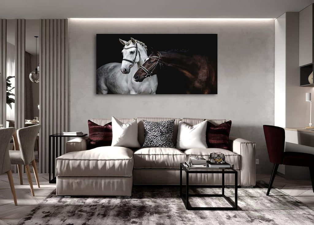 Wall Art Canvas Print Picture White and Brown Horses 1 Panel Wild Animal Painting Artwork Bedroom Office Home Wall