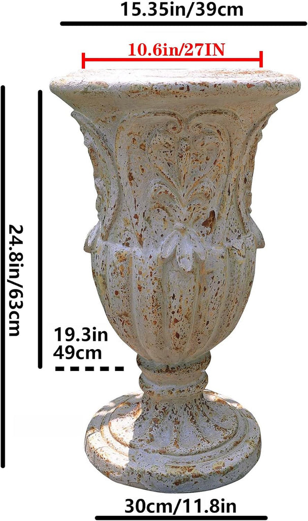 Vintage European Large Garden Urn Planter, Cement and Fiber Flower Pot, Decorative, 24.8 Inche Tall, Make Rust