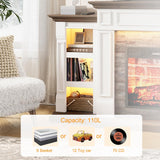 72 Inch Electric Fireplace TV Stand with Mantel and Storage Cabinets, LED Lighting, Stacked Stone Surround and 3D Realistic Flame Insert Heater