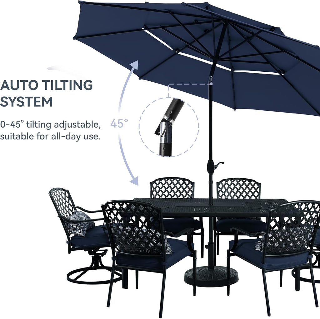 10ft Outdoor Patio Umbrella, [Auto-Tilting] 3 Tiers Market Table Umbrellas with 1.5" Pole, 8 Sturdy Ribs