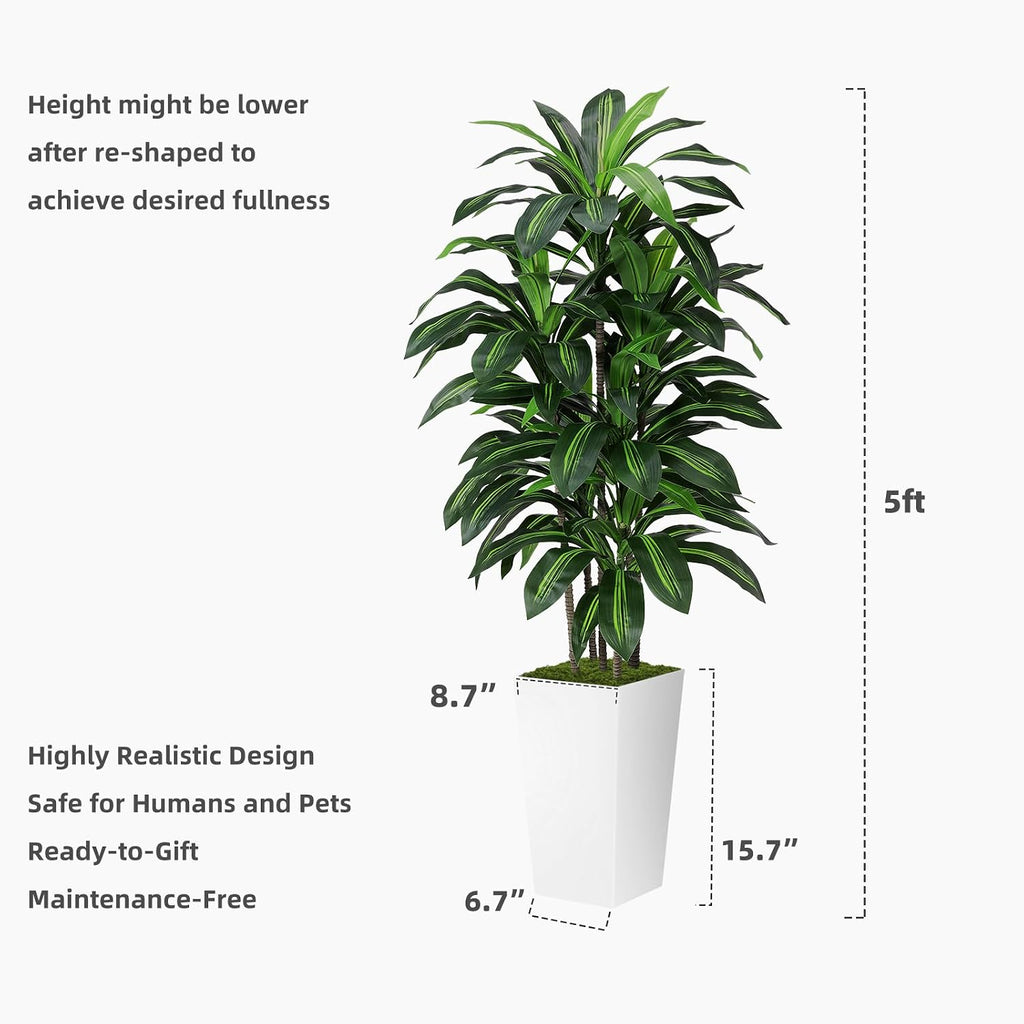 Artificial Plant 5FT Dracaena Fake Tree with Black Tall Planter | Faux Yucca Floor Plant in Pot, Artificial Trees