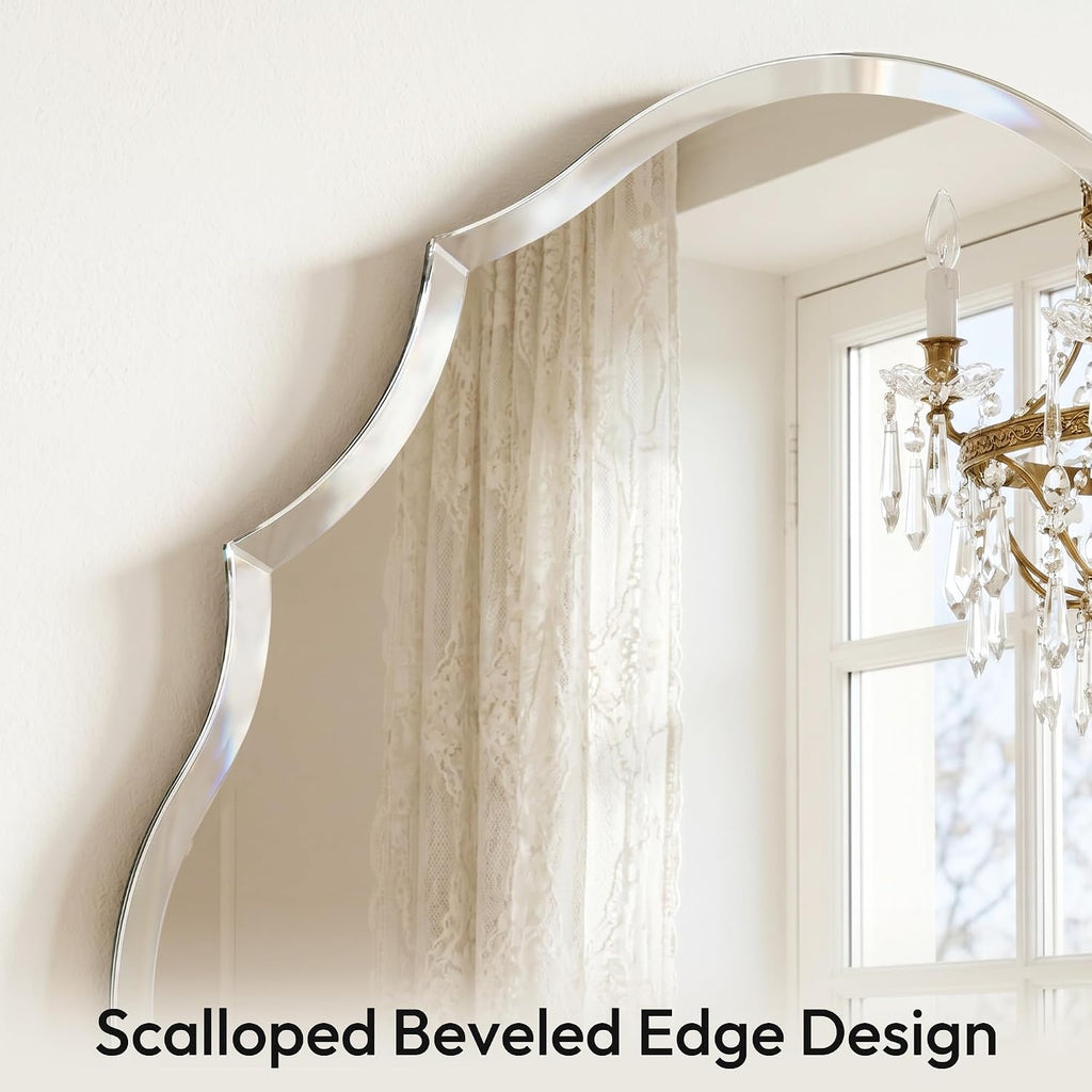 22" x 28" Frameless Scalloped Wall Mirror, Beveled Edge Bathroom Vanity Mirror with Reinforced Backing for