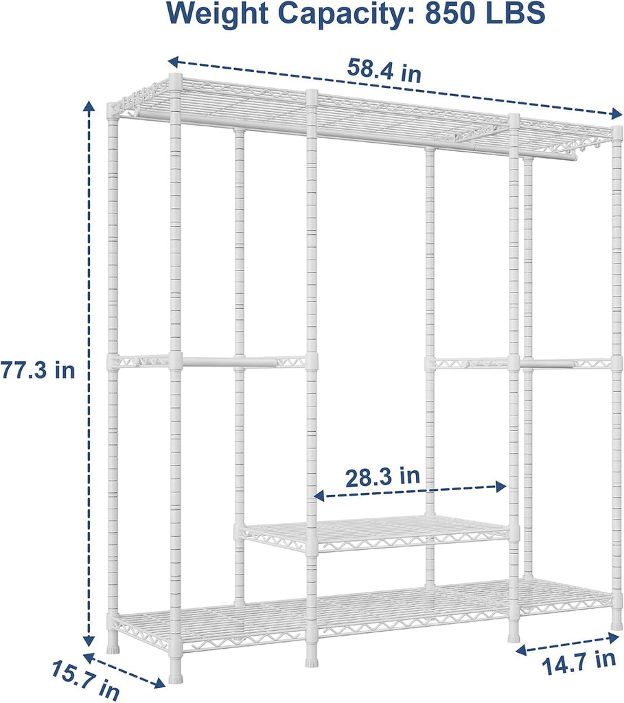 E3 Heavy Duty Garment Rack 4-Tier Freestanding Closet Organizer System | Metal Clothing Organization and Storage