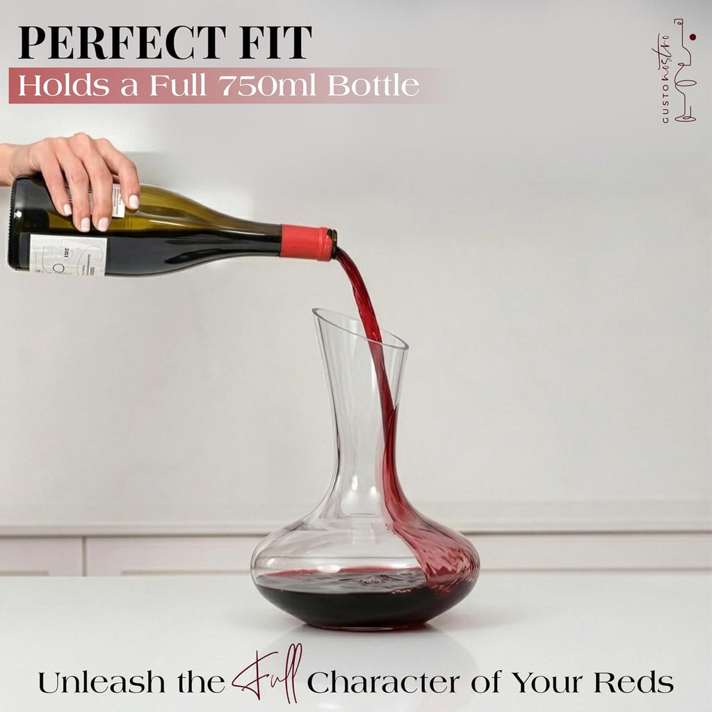 Crystal Wine Decanter Set with Drying Stand, Corkscrew, Marble Stopper, Cleaning Beads - 750ml Hand Blown Glass Wine