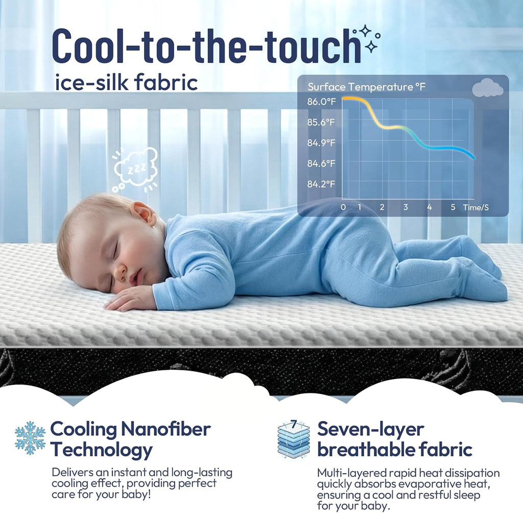 Crib Mattress, 52 x 27 Dual-Sided Memory Foam Baby and Toddler Mattress, Triple Layer Toddler Bed Mattress with