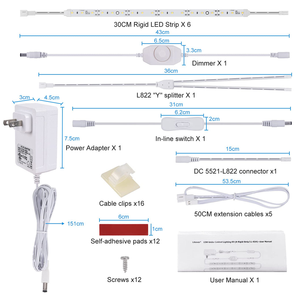 Under Cabinet LED Lighting Kit Plug in 13W Daylight White