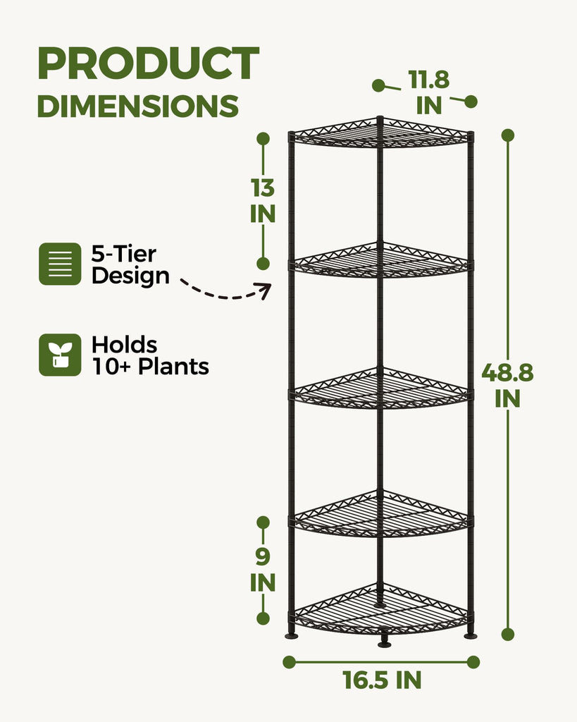 Corner Shelf 5 Tier Stand, Black
