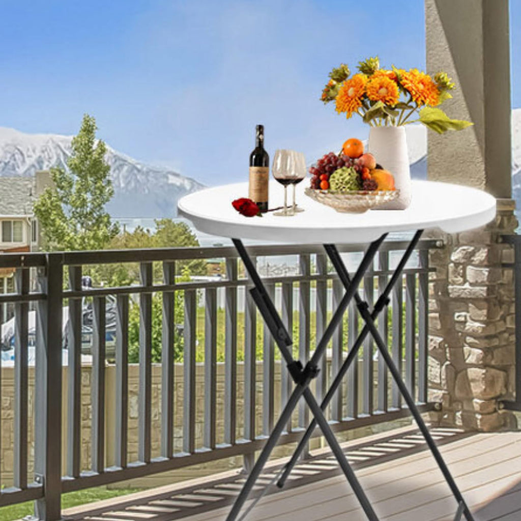 32in Round Bar Height Folding Cocktail Table-White, 2PC