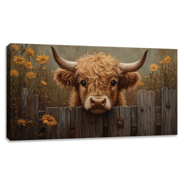 Highland Cow Wall Art Wildflower Canvas Painting Prints Rustic Retro Highland Cattle Wall Decor Artwork Farmhouse