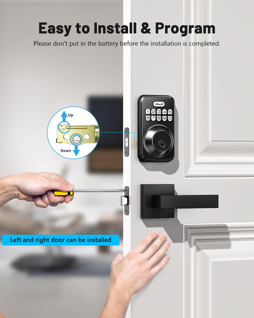 Keyless Entry Keypad Deadbolt Lock with Handles, Matte Black