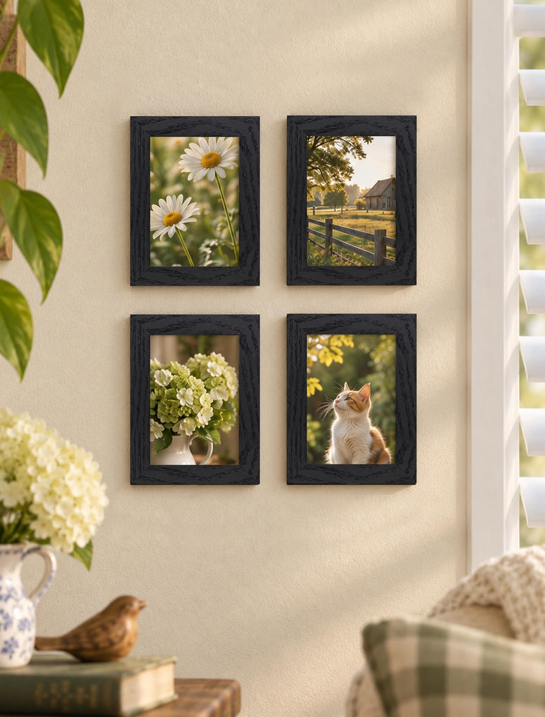 3.5x5 Picture Frame Black Wood, Solid Wood Frames with Plexiglass for Table Top and Wall Mounting, Photo Frames for