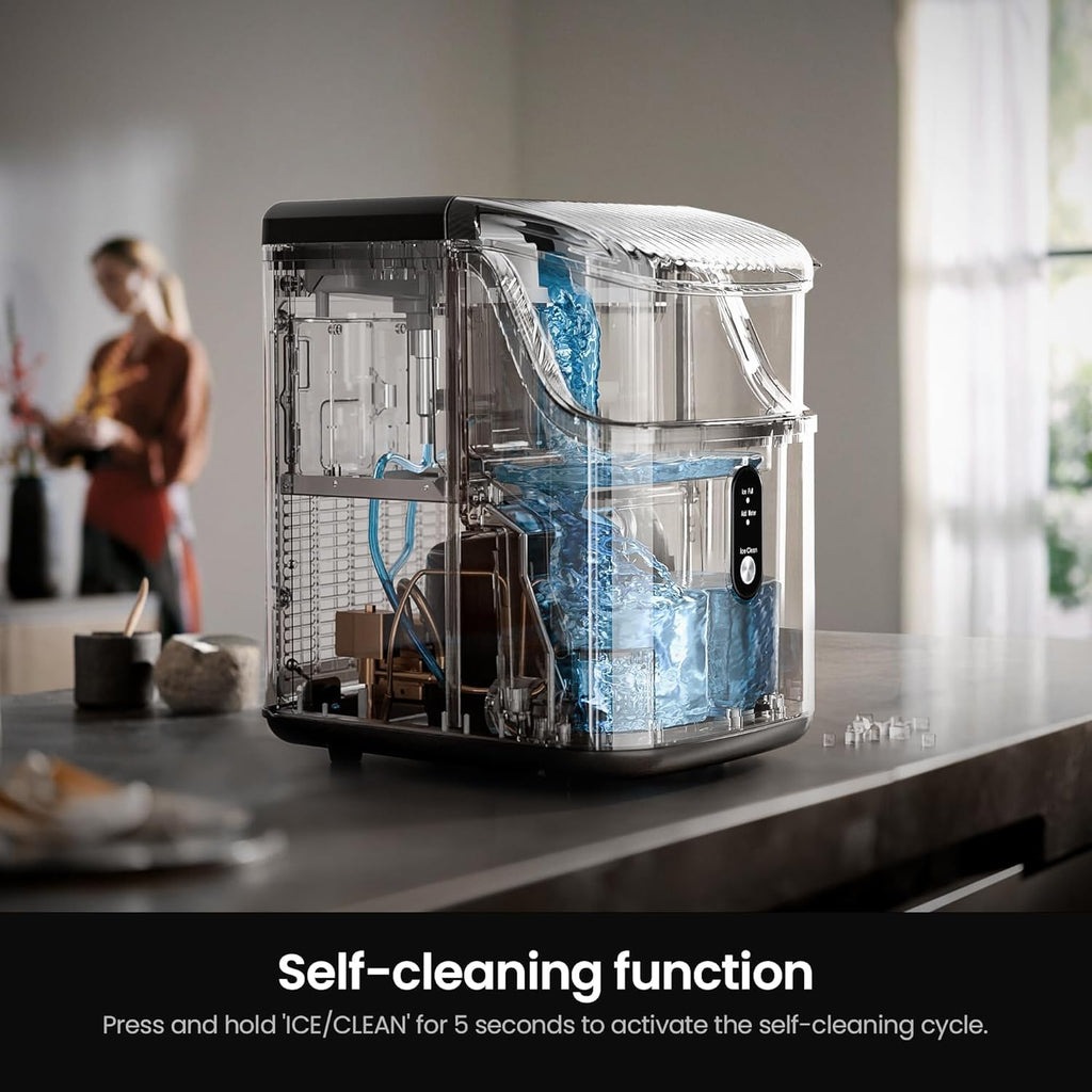 Nugget Ice Makers Countertop,Portable Ice Machine with Crushed Ice, 35lbs/Day,Self-Cleaning,One-Click Operation