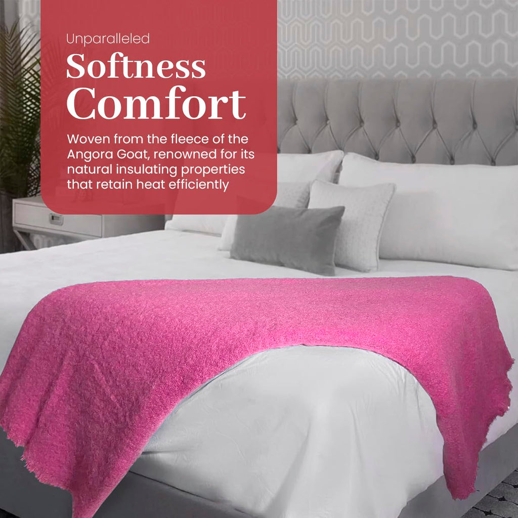 Irish Mohair & Wool Throw Blanket, 54x72in, Solid Pink