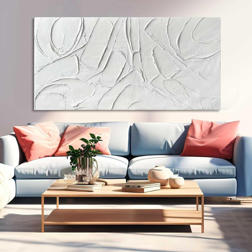 Home Decor White Abstract Wall Decor Maximalist Artwork Textured Canvas Wall Art Pictures Bedroom Home Office Decor