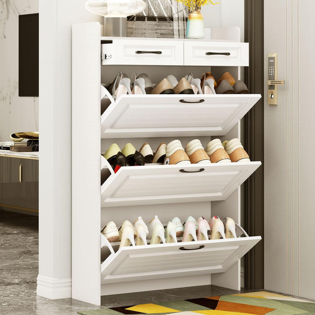 Shoe Cabinet Storage with 3 Large Flip Drawers & 2 Storage Drawers, Narrow Shoe Organizer Cabinet Fits for Kinds of
