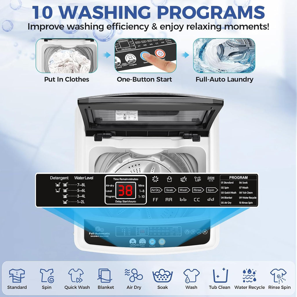 Portable Washing Machine 20Lbs Portable Washer Machine with Drain Pump, 2.8 Cu.ft Washer and Dryer Combo with 10