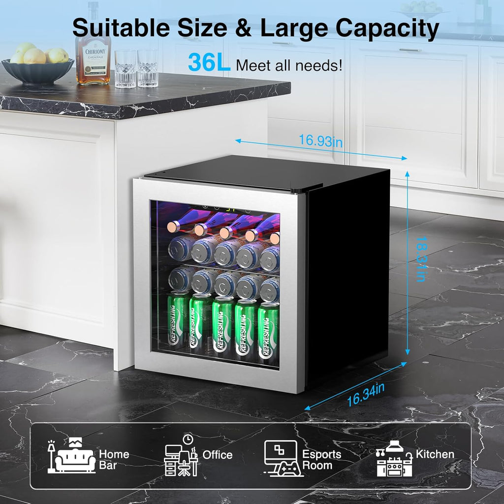 Beverage 36L Refrigerator Cooler Mini Fridge,1.3 Cu.Ft Drink Fridge for 12 Bottl