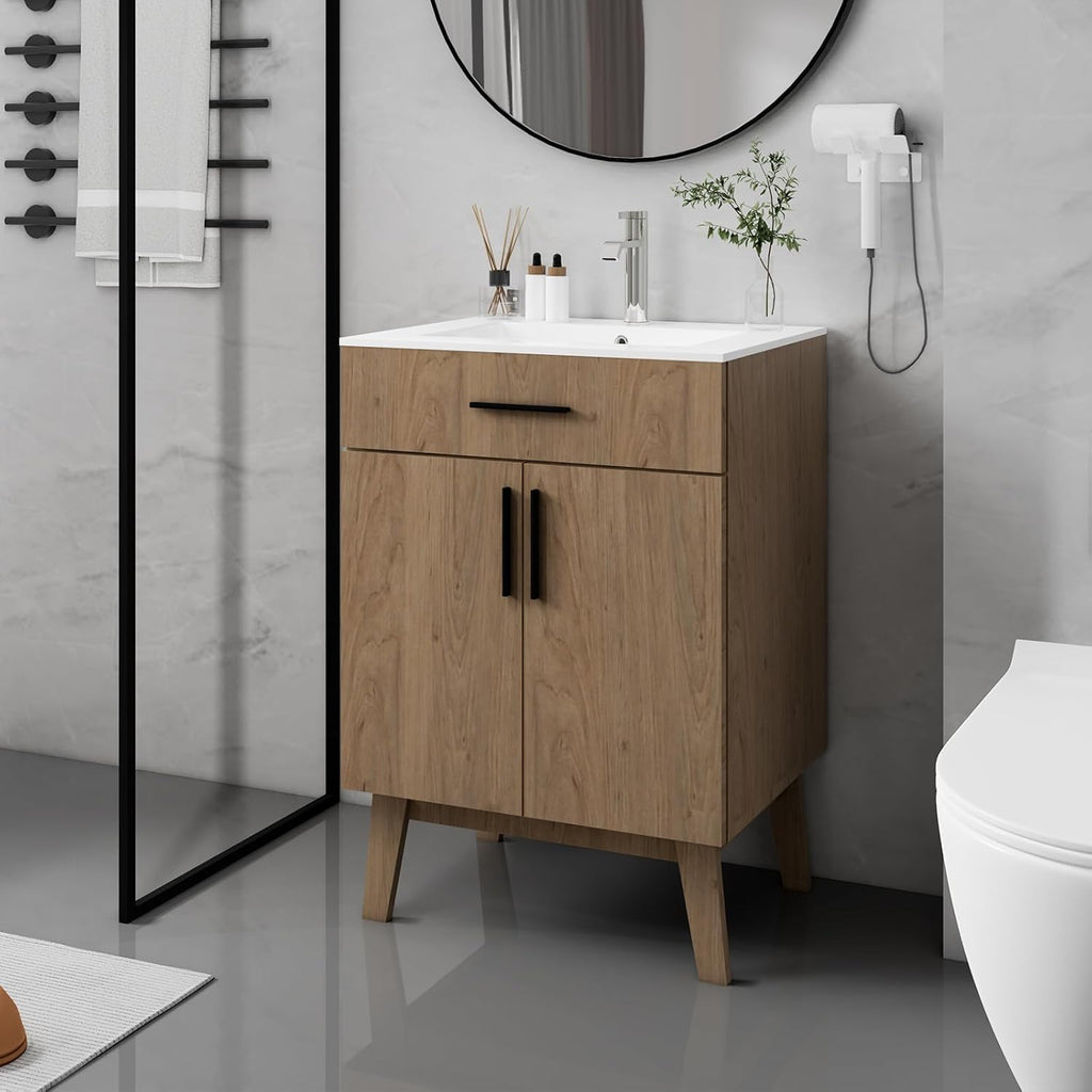 24" Bathroom Vanity with Sink, Vanity Combo with Two Soft Close Cabinet Doors