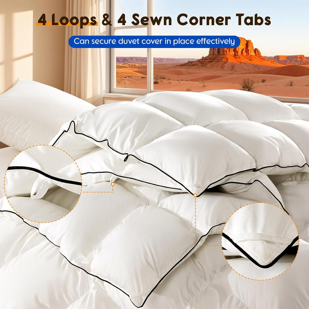 Luxury Winter Queen Down Comforter - 75% White Goose Down & 25% Feather Fill, RDS & Oeko-TEX Certifi