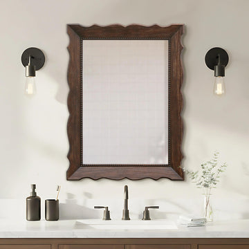 Rustic Wood Frame Mirror: 24"x32" Dark Brown Wood Bathroom Mirror