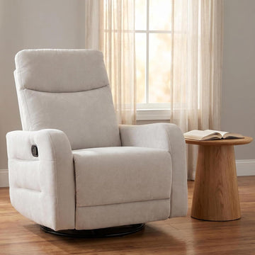 360° Swivel Glider Rocker Recliner Chair, Manual Reclining Sofa Chair with Side Pull Handle,Fabric Upholstered Lounge