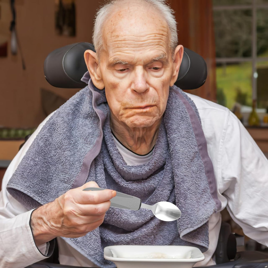 Adaptive Utensils Set for Elderly Anti-Shake Tableware with Wide Handles Fork Spoon Cutter for Hand Tremors Arthritis