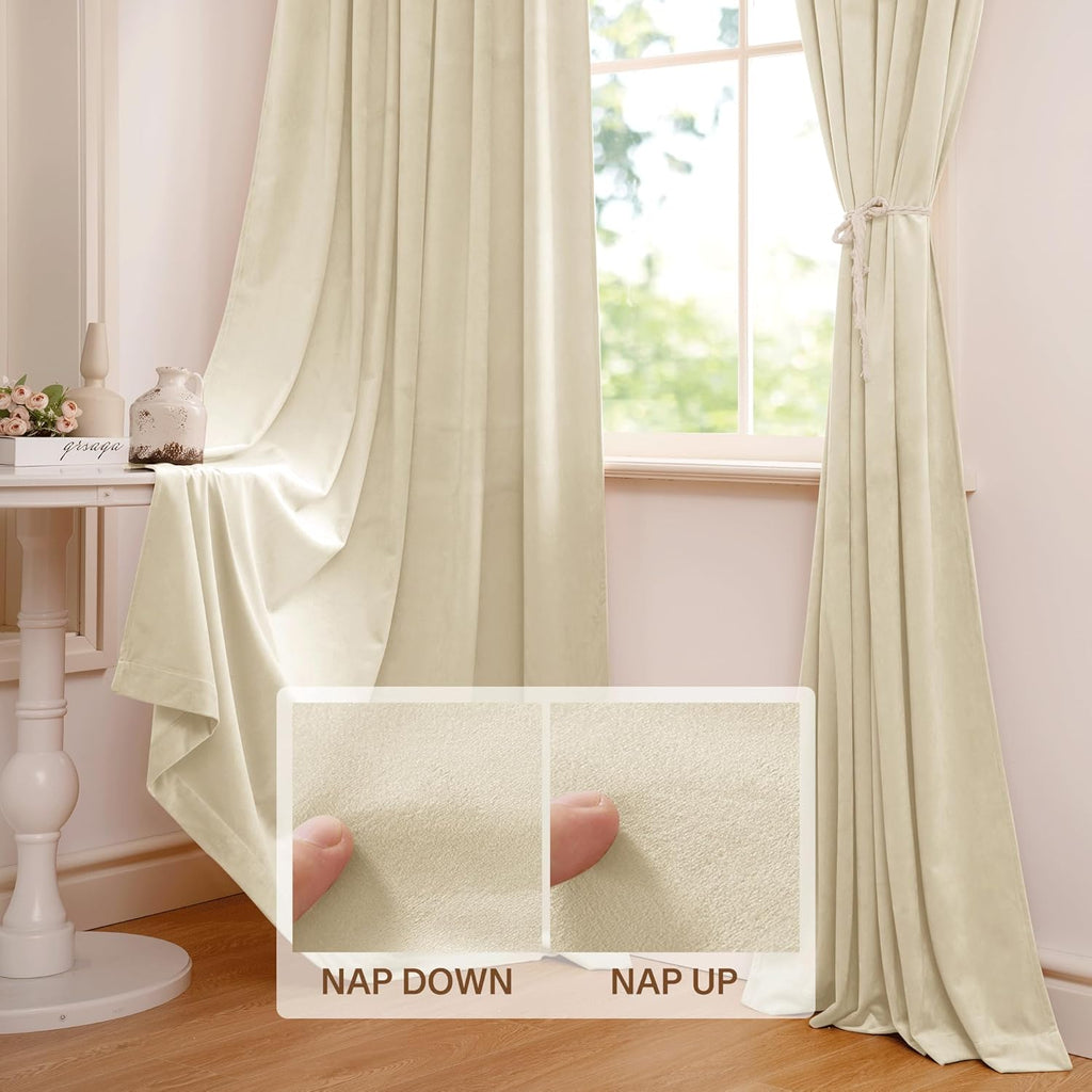 Soft Velvet Grey Curtains Rod Pocket, W52 x L84 inches, 2 Panels